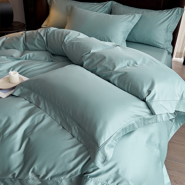 91家纺网 家纺一手货源 找家纺 栩裕纺织 2025新款长绒棉纯色四件套系列-邂逅 北岛绿