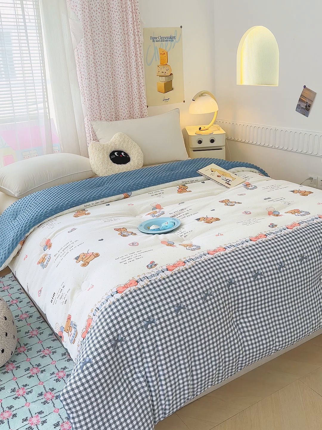 91家纺网 家纺一手货源 找家纺 乐沐 2025新款A类水洗棉双层纱豆豆绒被芯 熊趣时光