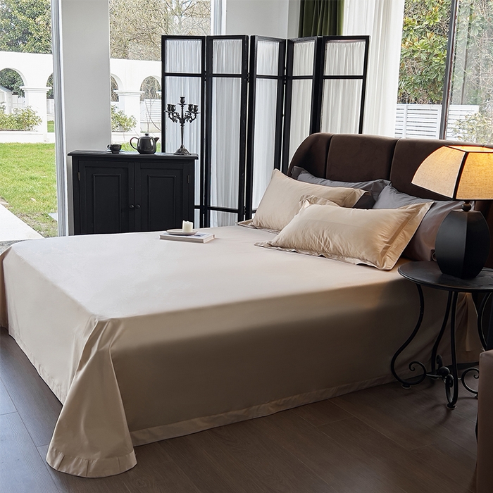 91家纺网 家纺一手货源 找家纺 栩裕纺织 2025新款长绒棉纯色四件套系列-邂逅 香槟色