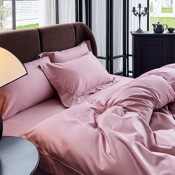 91家纺网 家纺一手货源 找家纺 栩裕纺织 2025新款长绒棉纯色四件套系列-邂逅 珊瑚红