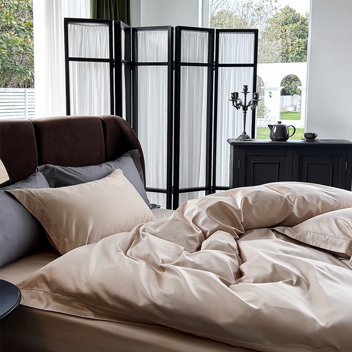 91家纺网 家纺一手货源 找家纺 栩裕纺织 2025新款长绒棉纯色四件套系列-邂逅 香槟色