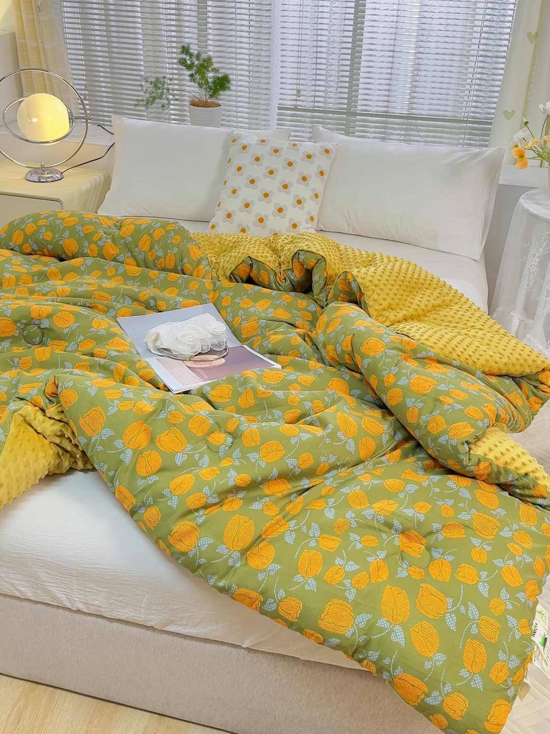 91家纺网 家纺一手货源 找家纺 乐沐 2025新款A类水洗棉双层纱豆豆绒被芯 秋日