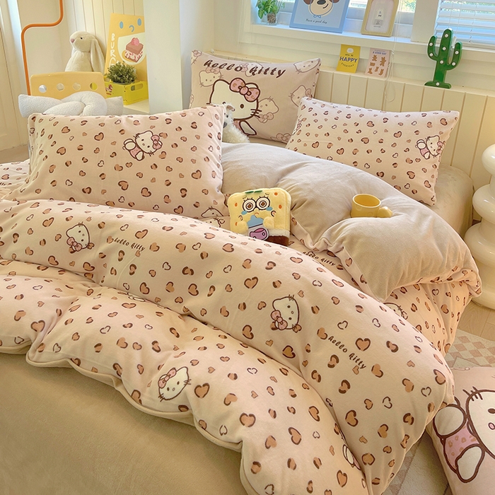 91家纺网 家纺一手货源 找家纺 葡萄家 2025新款高克重印花牛奶绒四件套萌系卡通 豹纹猫