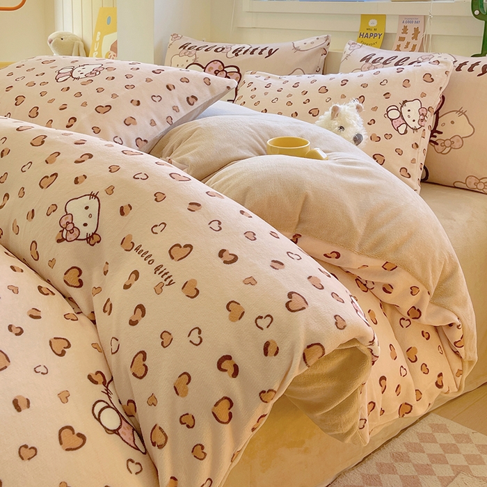 91家纺网 家纺一手货源 找家纺 葡萄家 2025新款高克重印花牛奶绒四件套萌系卡通 豹纹猫