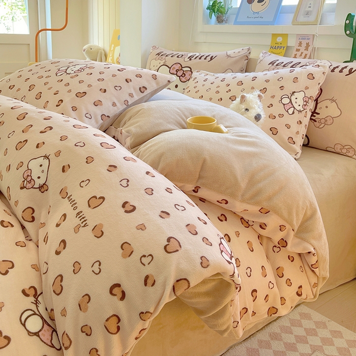 91家纺网 家纺一手货源 找家纺 葡萄家 2025新款高克重印花牛奶绒四件套萌系卡通 豹纹猫