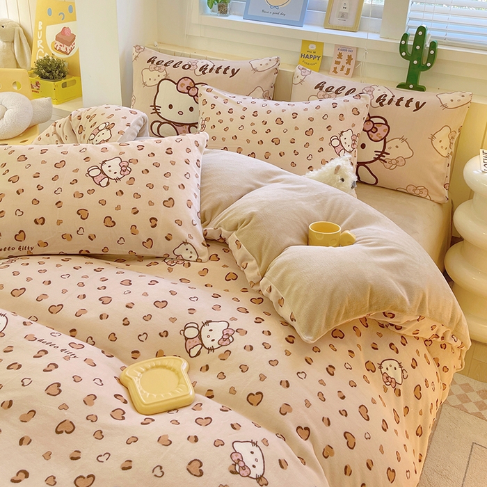 91家纺网 家纺一手货源 找家纺 葡萄家 2025新款高克重印花牛奶绒四件套萌系卡通 豹纹猫