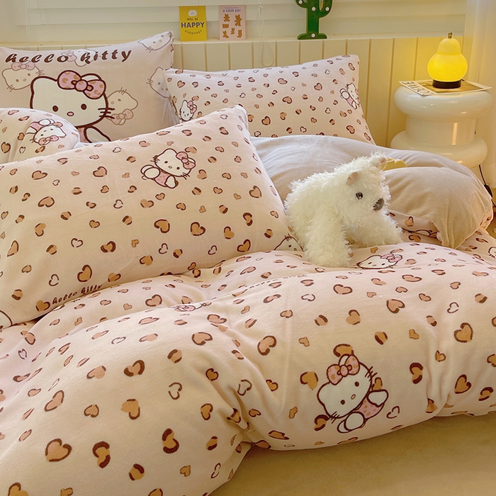 91家纺网 家纺一手货源 找家纺 葡萄家 2025新款高克重印花牛奶绒四件套萌系卡通 豹纹猫