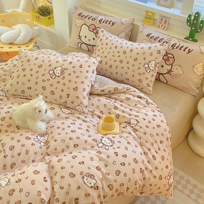 91家纺网 家纺一手货源 找家纺 葡萄家 2025新款高克重印花牛奶绒四件套萌系卡通 豹纹猫