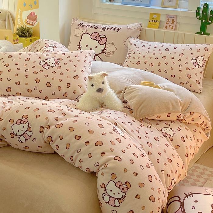 91家纺网 家纺一手货源 找家纺 葡萄家 2025新款高克重印花牛奶绒四件套萌系卡通 豹纹猫