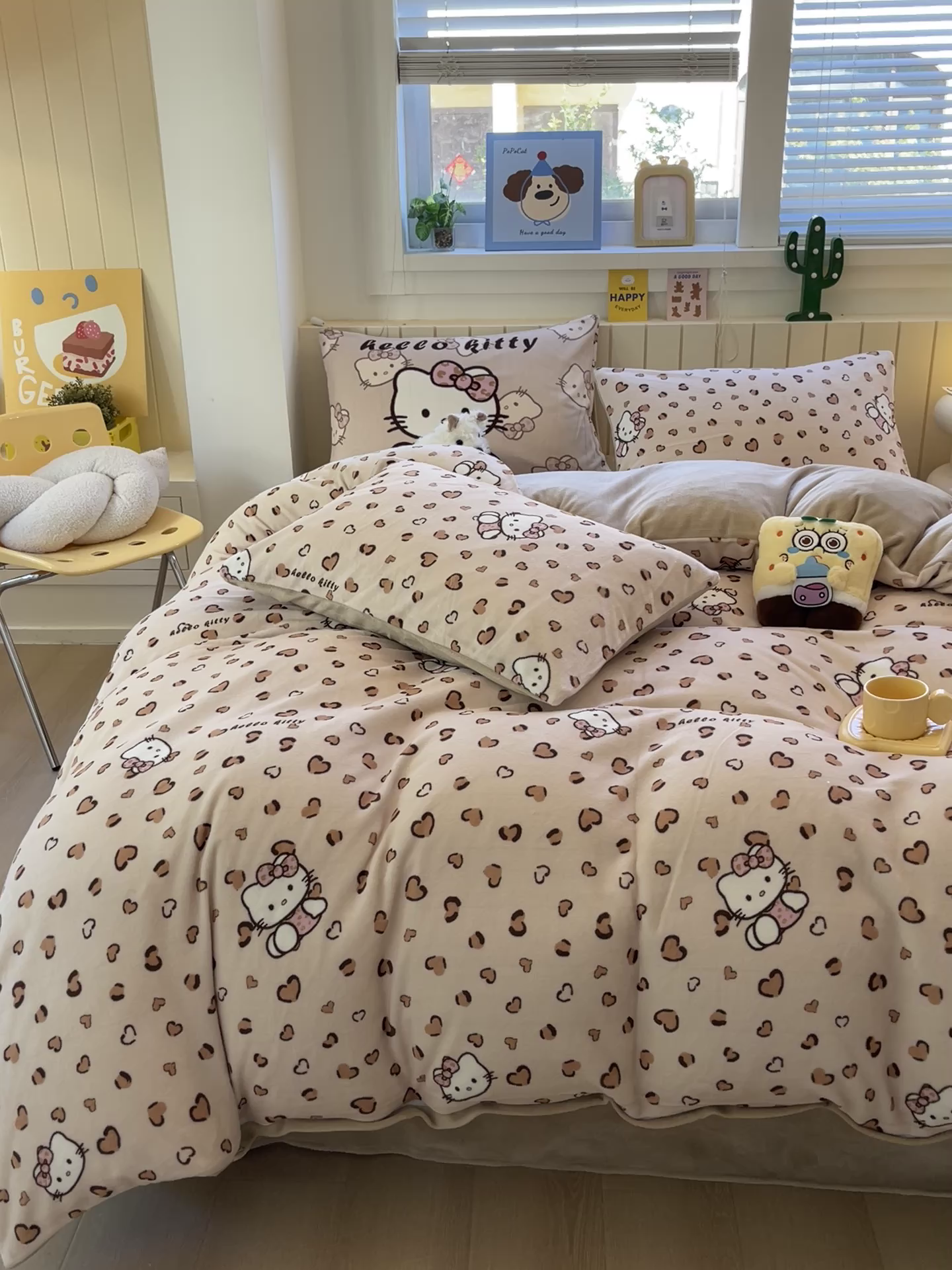 91家纺网 家纺一手货源 找家纺 葡萄家 2025新款高克重印花牛奶绒四件套萌系卡通 豹纹猫