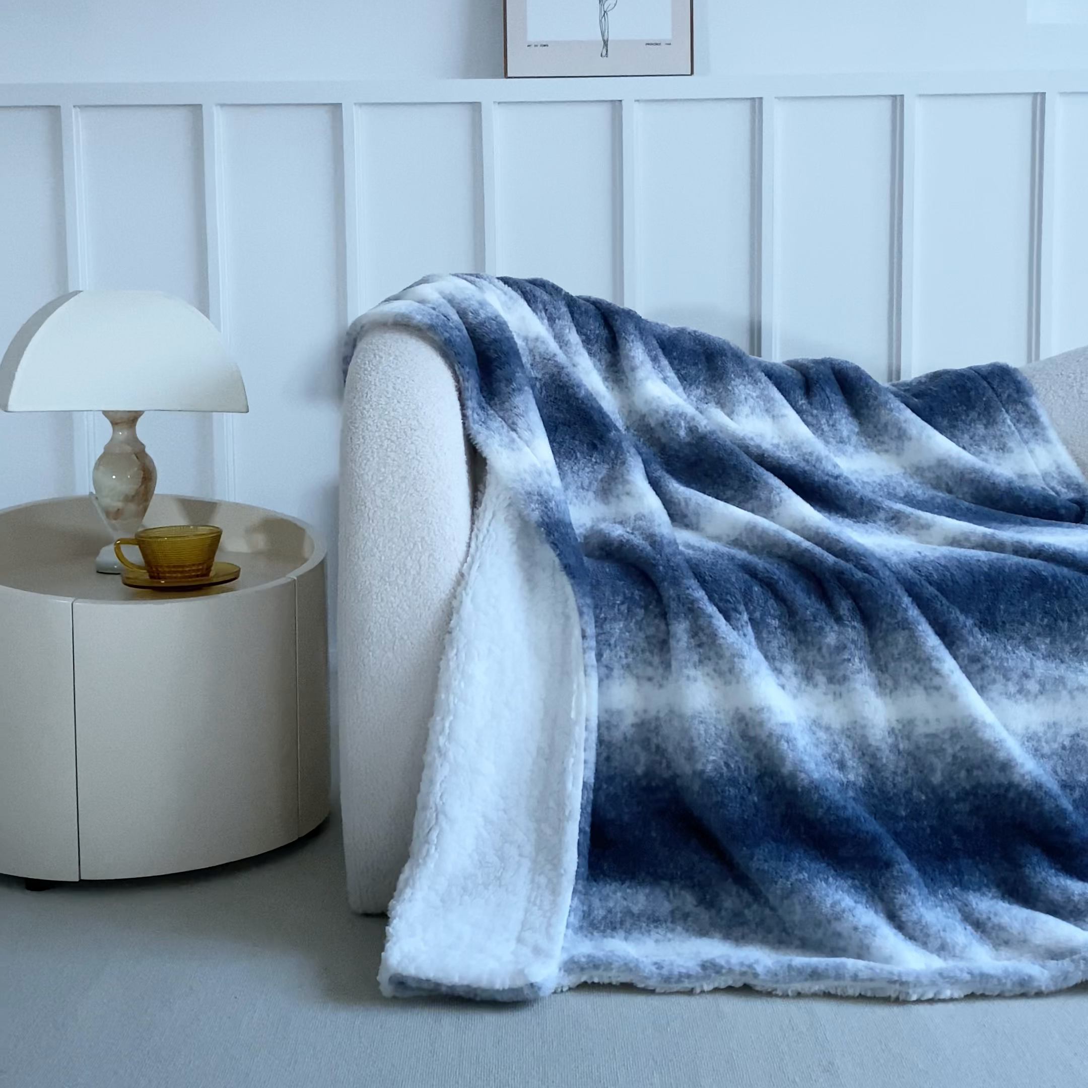 91家纺网 家纺一手货源 找家纺 缘生活 2025新款仿兔毛渐变毛毯 渐变毛毯四季通用盖毯多功能毛毯家居备用毯 渐变毛毯-蓝色
