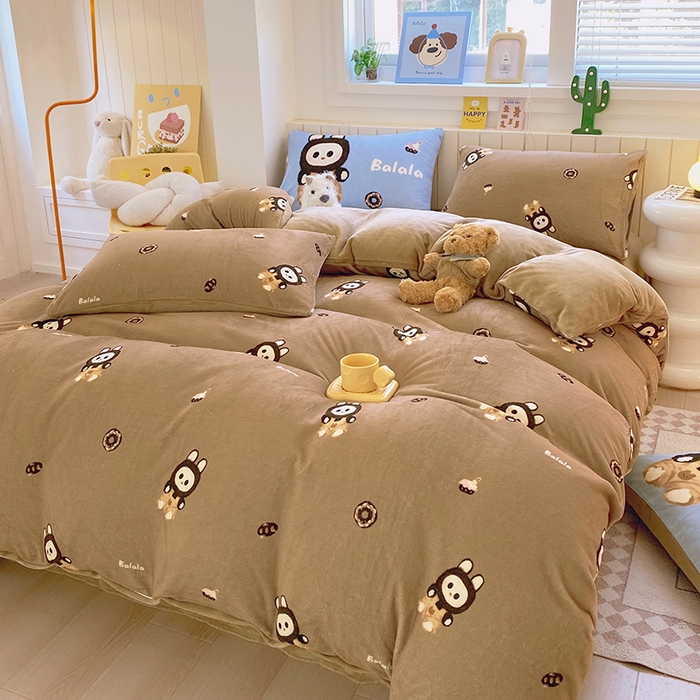 葡萄家 2025新款高克重印花牛奶绒四件套萌系卡通 拉蒙