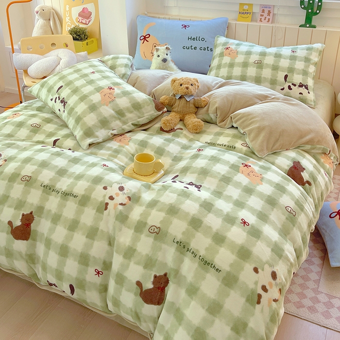 葡萄家 2025新款高克重印花牛奶绒四件套萌系卡通 莫妮卡