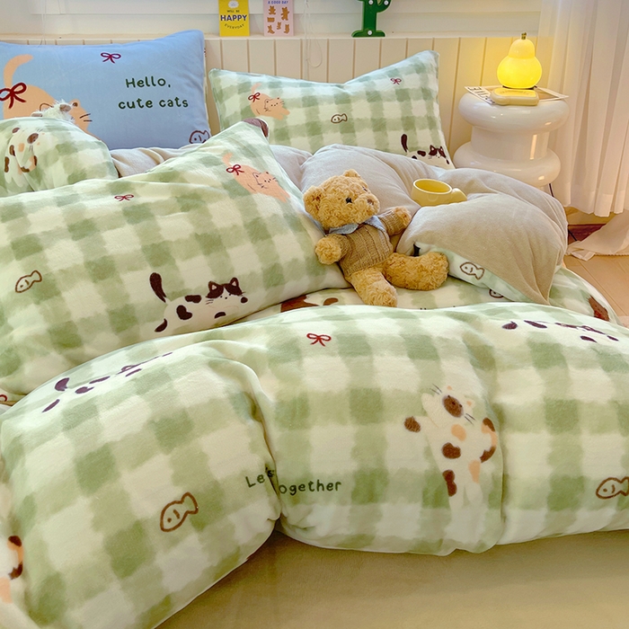 91家纺网 家纺一手货源 找家纺 葡萄家 2025新款高克重印花牛奶绒四件套萌系卡通 莫妮卡