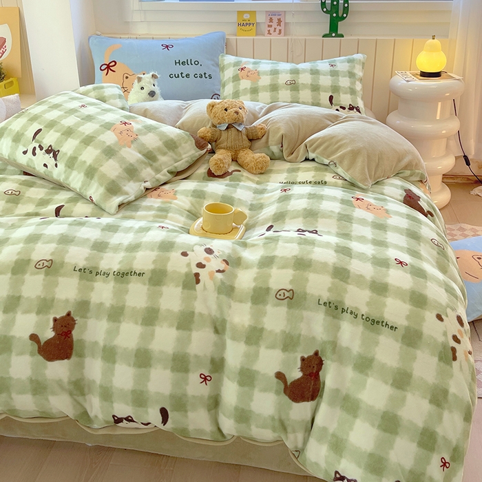 91家纺网 家纺一手货源 找家纺 葡萄家 2025新款高克重印花牛奶绒四件套萌系卡通 莫妮卡