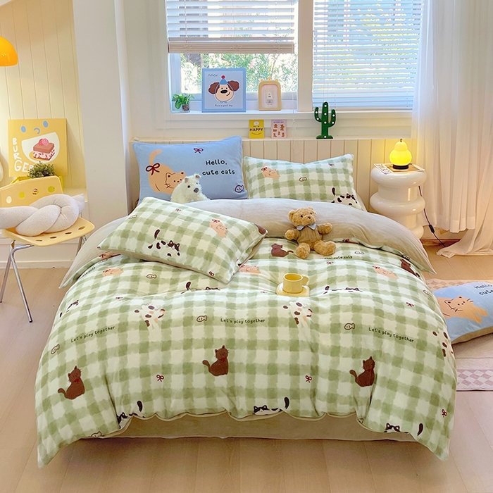 91家纺网 家纺一手货源 找家纺 葡萄家 2025新款高克重印花牛奶绒四件套萌系卡通 莫妮卡