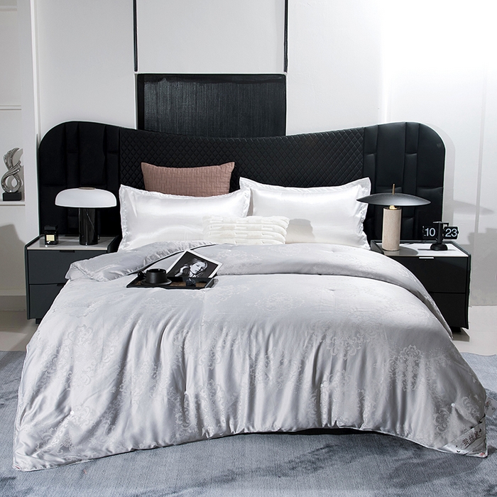 91家纺网 家纺一手货源 找家纺 前程家纺 2025新款贡缎提花被被子被芯-富贵花 富贵花-玛瑙灰