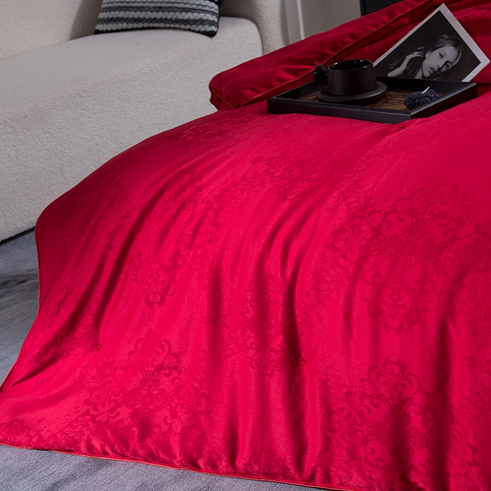91家纺网 家纺一手货源 找家纺 前程家纺 2025新款贡缎提花被被子被芯-富贵花 富贵花-玛瑙红