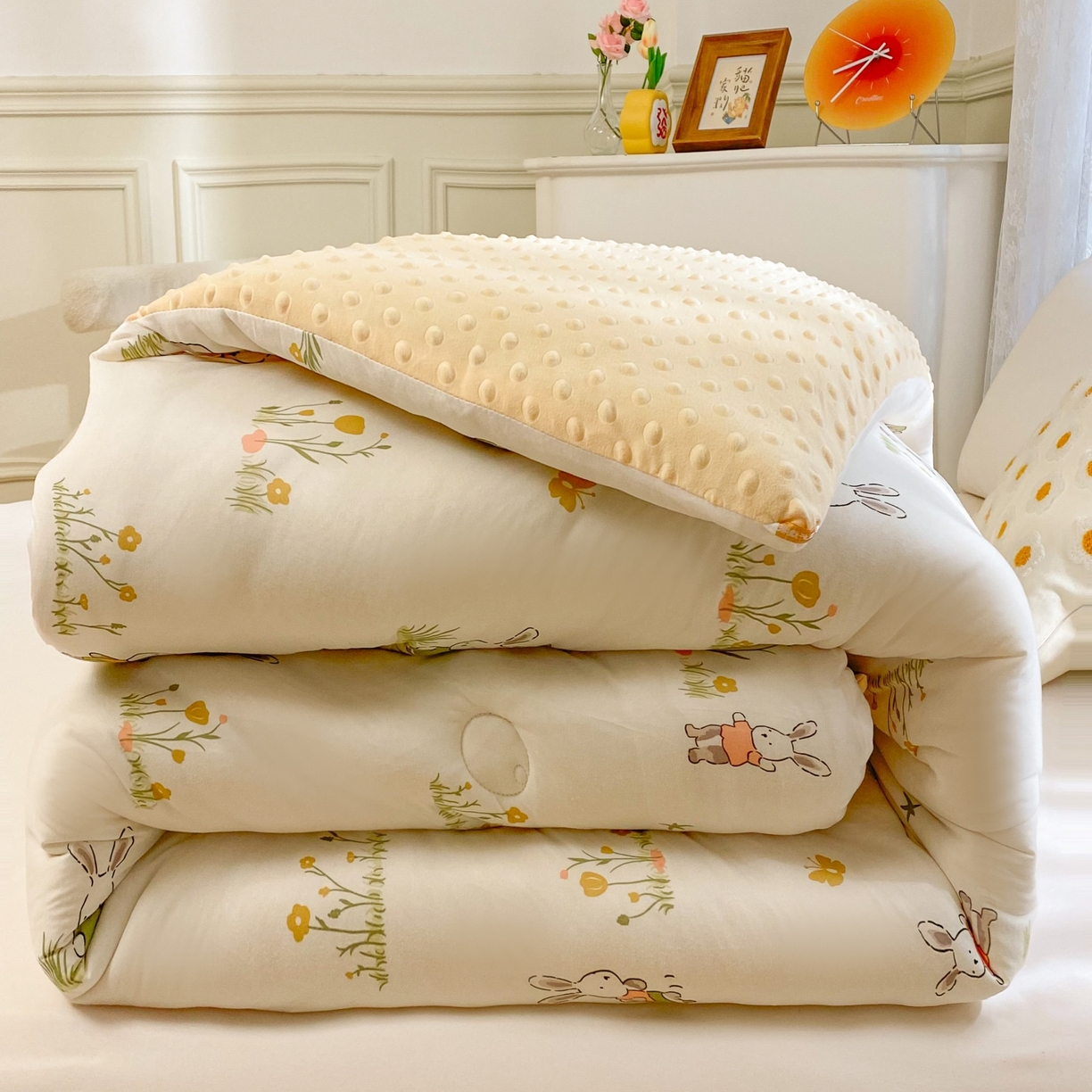 91家纺网 家纺一手货源 找家纺 （总）小叮当家纺仓储工厂店 2025年新款A类母婴级宝宝被子豆豆绒牛奶针织棉被子儿童被子豆豆被大豆被春秋