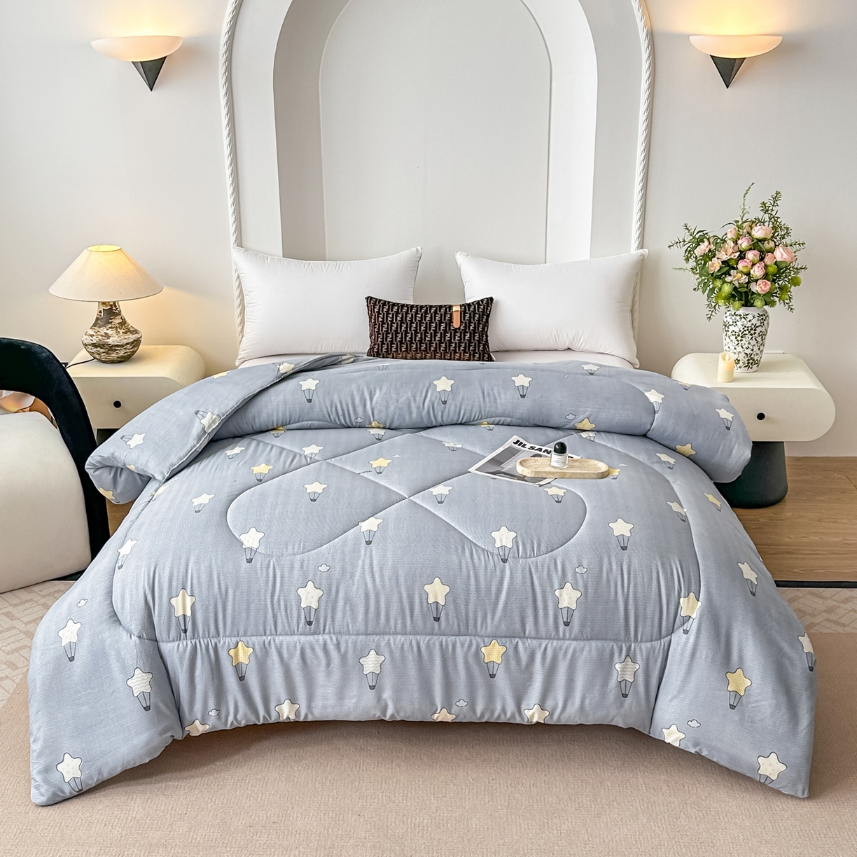 好欣怡家纺 2026新款洛卡棉冬被学生被四季被仿棉被芯 灰色星星