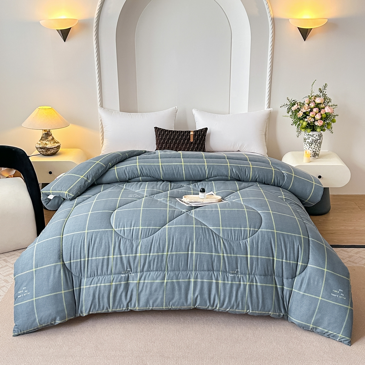 好欣怡家纺 2025新款洛卡棉冬被学生被四季被仿棉被芯 蓝色格子