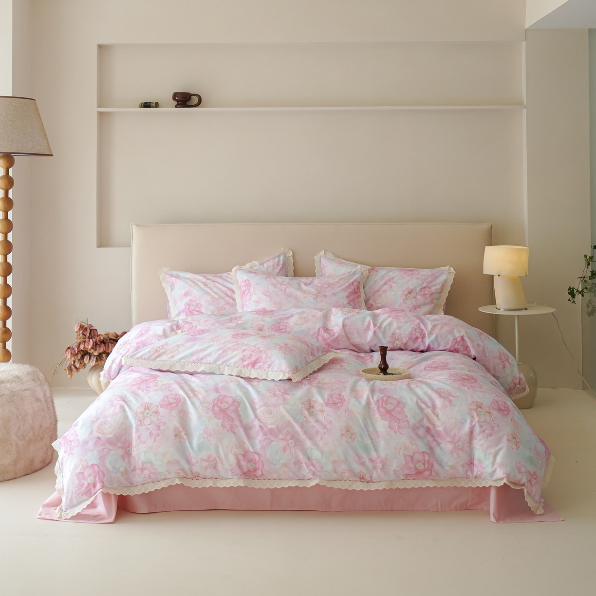 91家纺网 家纺一手货源 找家纺 洺兰家居 2025年小清新全棉13372镂空花边小碎花ins风水洗棉四件套 扶摇