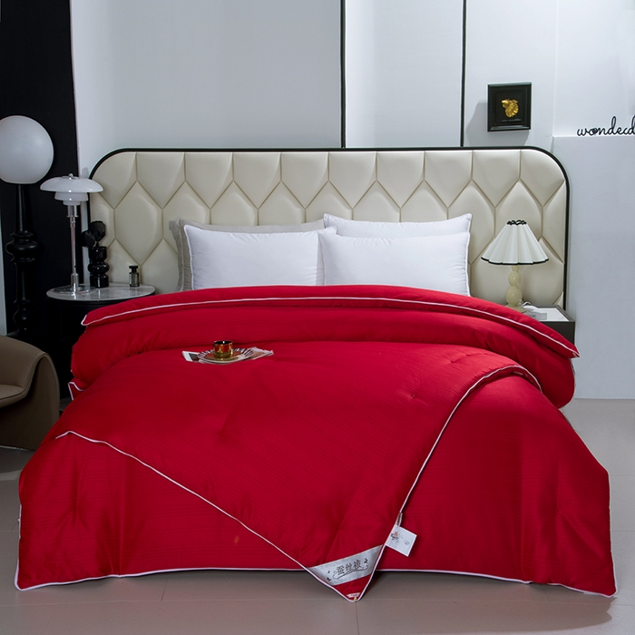 91家纺网 家纺一手货源 找家纺 尚品家纺 2025新款全棉提花蚕丝子母被冬被春秋被被子 胭脂红