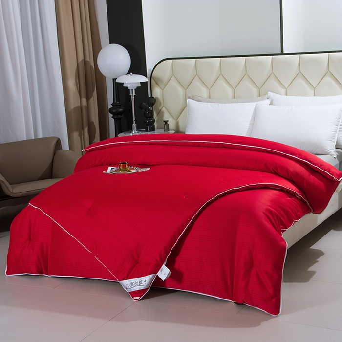 91家纺网 家纺一手货源 找家纺 尚品家纺 2025新款全棉提花蚕丝子母被冬被春秋被被子 胭脂红