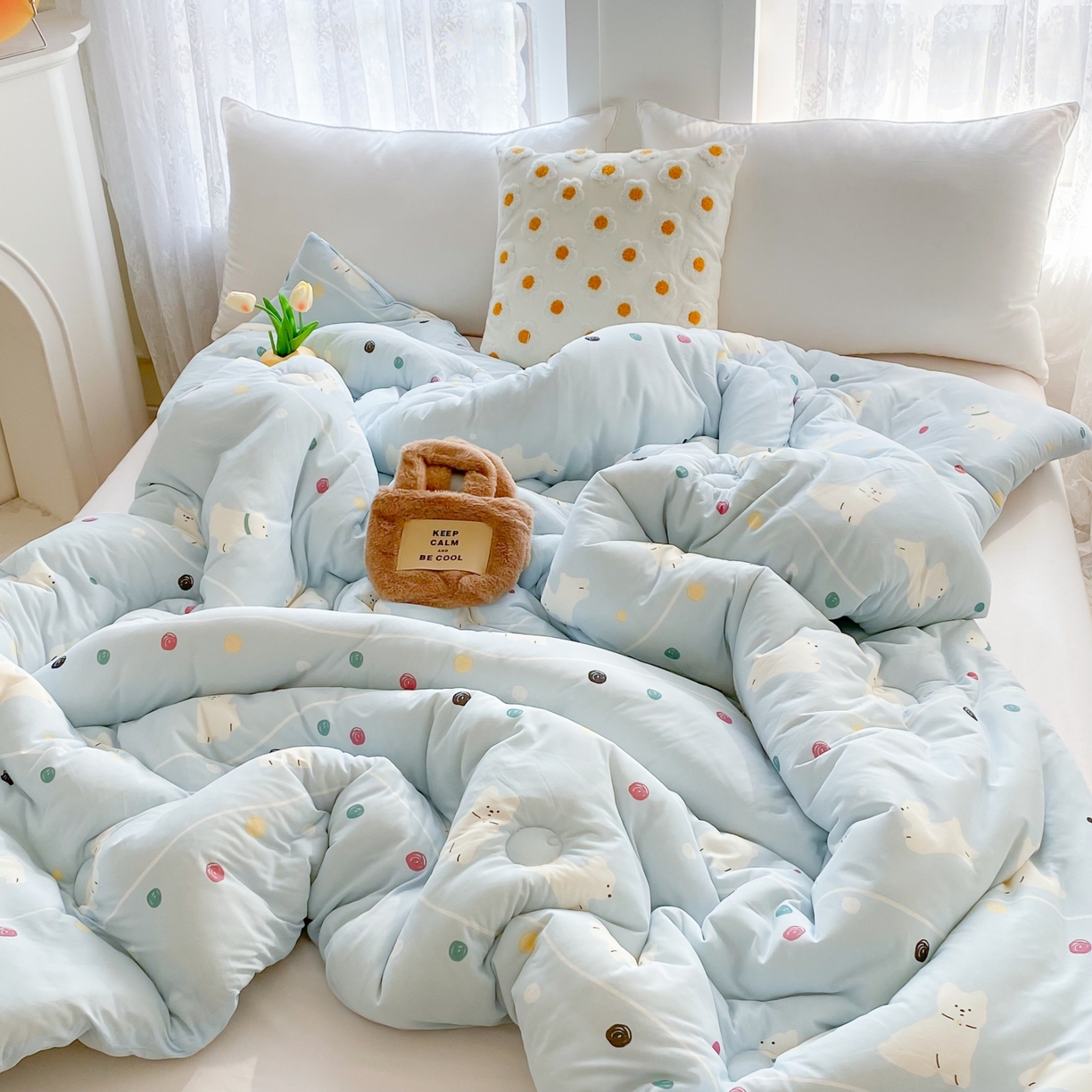 91家纺网 家纺一手货源 找家纺 小叮当家纺仓储工厂店 2025年新款A类母婴级宝宝被子豆豆绒牛奶针织棉被子儿童被子豆豆被大豆被春秋 牛奶针织被-嗨皮狗