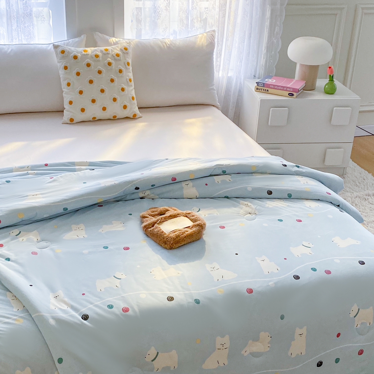 91家纺网 家纺一手货源 找家纺 小叮当家纺仓储工厂店 2025年新款A类母婴级宝宝被子豆豆绒牛奶针织棉被子儿童被子豆豆被大豆被春秋 牛奶针织被-嗨皮狗