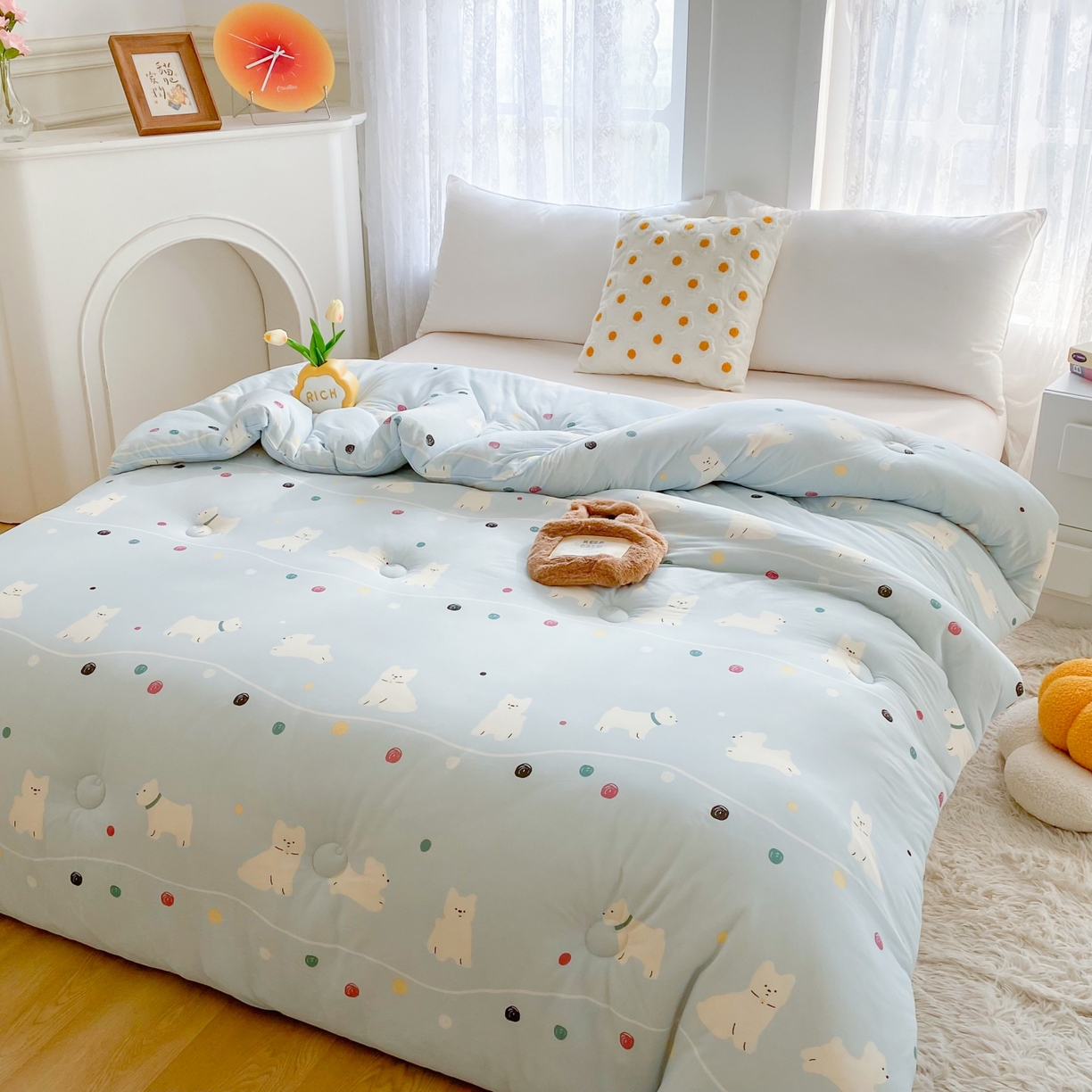 91家纺网 家纺一手货源 找家纺 小叮当家纺仓储工厂店 2025年新款A类母婴级宝宝被子豆豆绒牛奶针织棉被子儿童被子豆豆被大豆被春秋 牛奶针织被-嗨皮狗