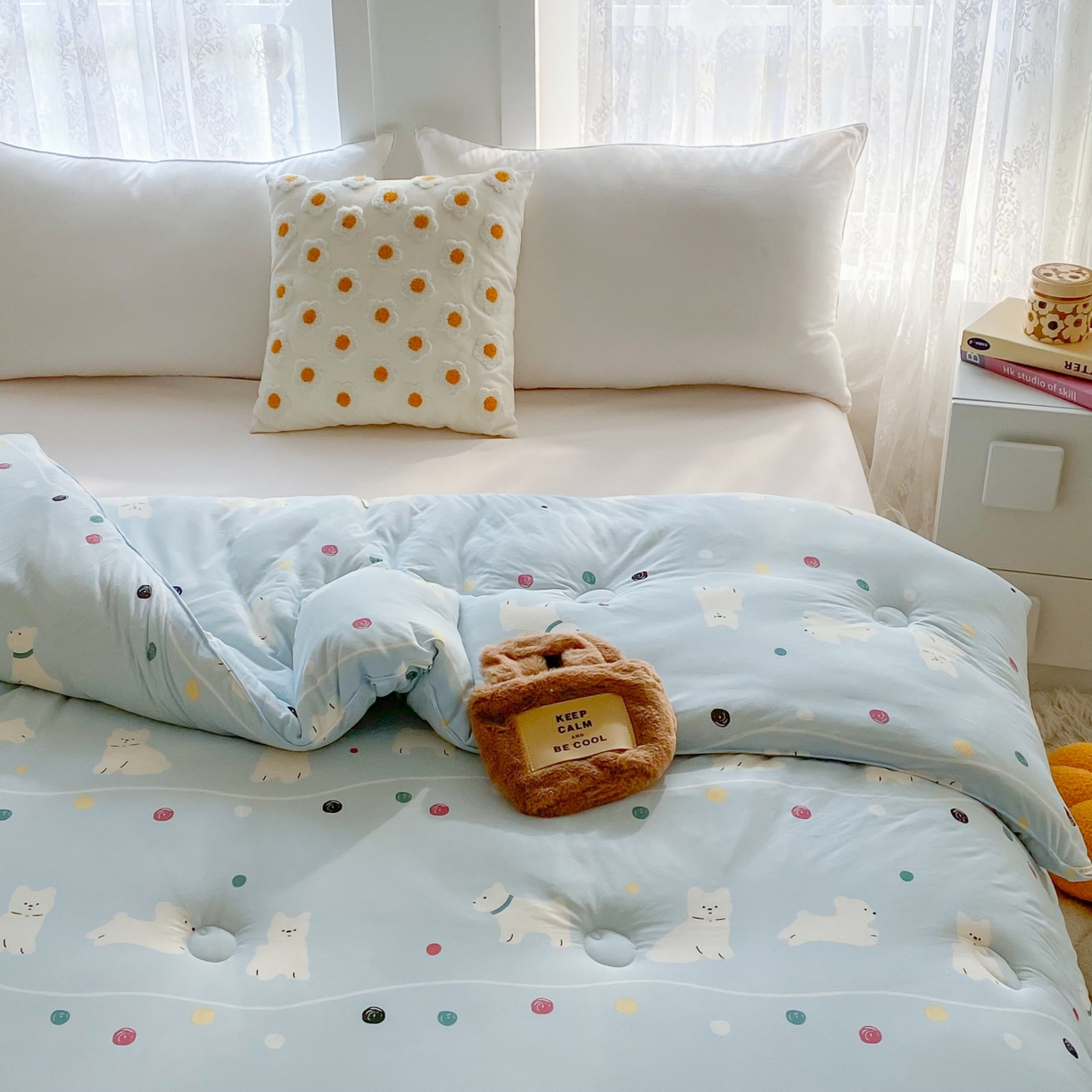 91家纺网 家纺一手货源 找家纺 小叮当家纺仓储工厂店 2025年新款A类母婴级宝宝被子豆豆绒牛奶针织棉被子儿童被子豆豆被大豆被春秋 牛奶针织被-嗨皮狗