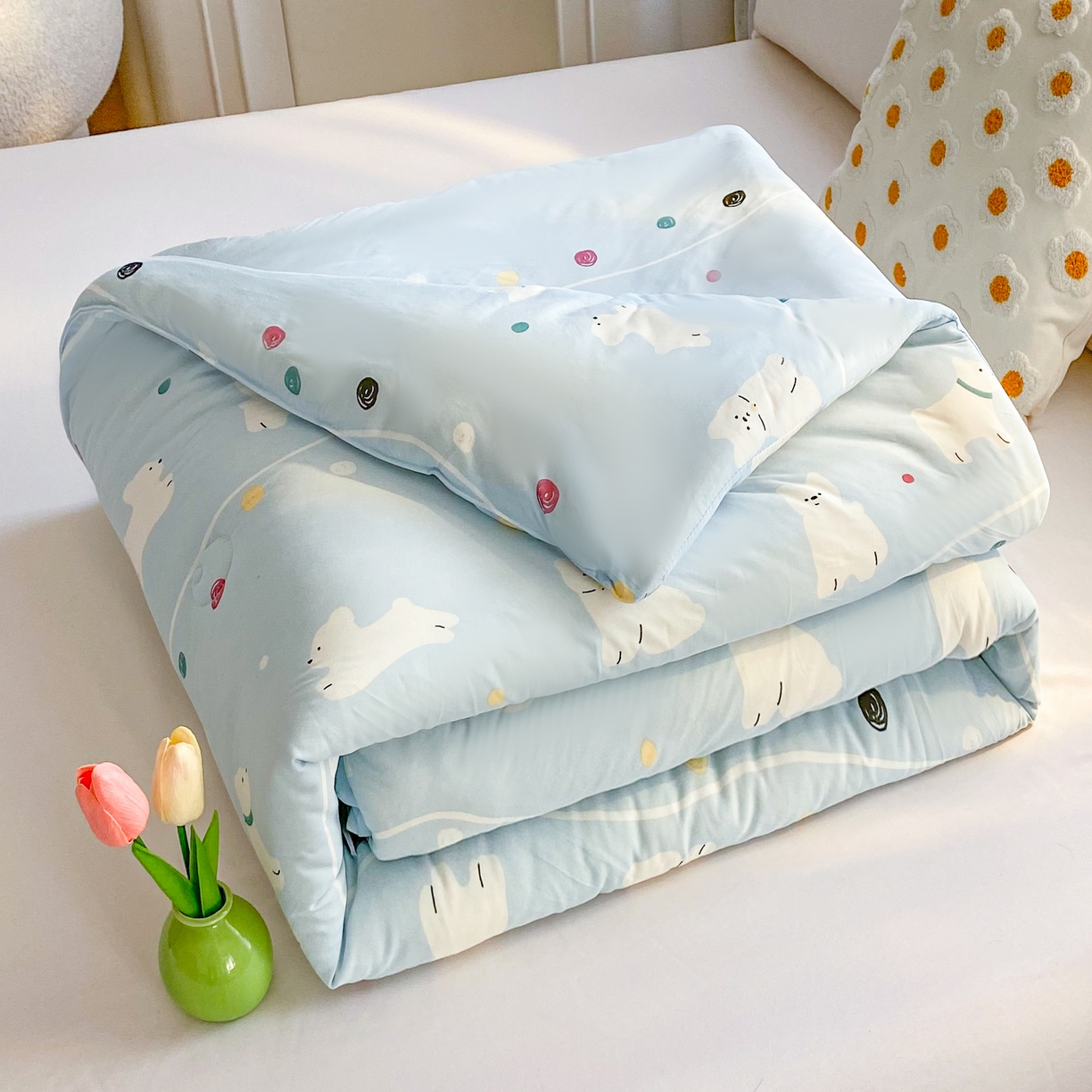 91家纺网 家纺一手货源 找家纺 小叮当家纺仓储工厂店 2025年新款A类母婴级宝宝被子豆豆绒牛奶针织棉被子儿童被子豆豆被大豆被春秋 牛奶针织被-嗨皮狗