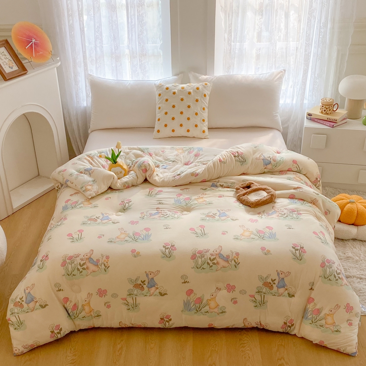 91家纺网 家纺一手货源 找家纺 小叮当家纺仓储工厂店 2025年新款A类母婴级宝宝被子豆豆绒牛奶针织棉被子儿童被子豆豆被大豆被春秋 牛奶针织被-嗨皮兔