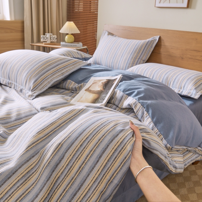 91家纺网 家纺一手货源 找家纺 大吉 2025新款加厚活性喷气磨毛棉四件套被套床单床笠学生单人三件套 星晴-蓝