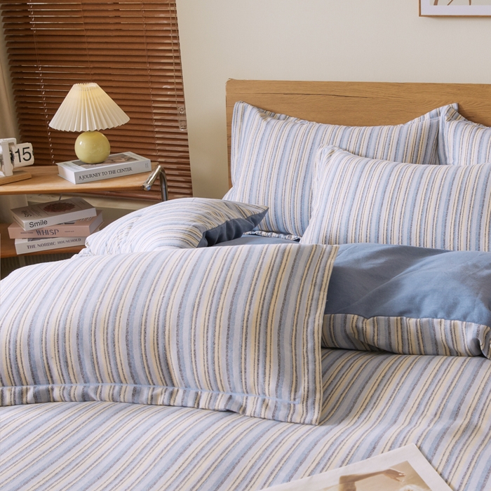 91家纺网 家纺一手货源 找家纺 大吉 2025新款加厚活性喷气磨毛棉四件套被套床单床笠学生单人三件套 星晴-蓝