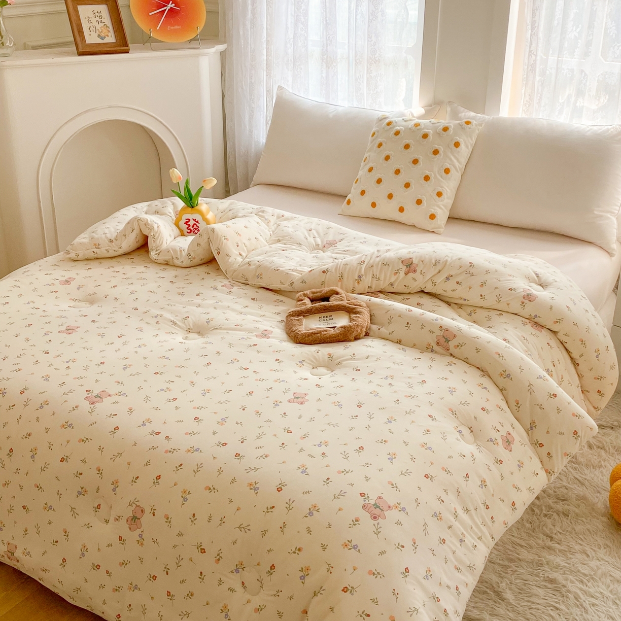 91家纺网 家纺一手货源 找家纺 小叮当家纺仓储工厂店 2025年新款A类母婴级宝宝被子豆豆绒牛奶针织棉被子儿童被子豆豆被大豆被春秋 牛奶针织被-花间小熊