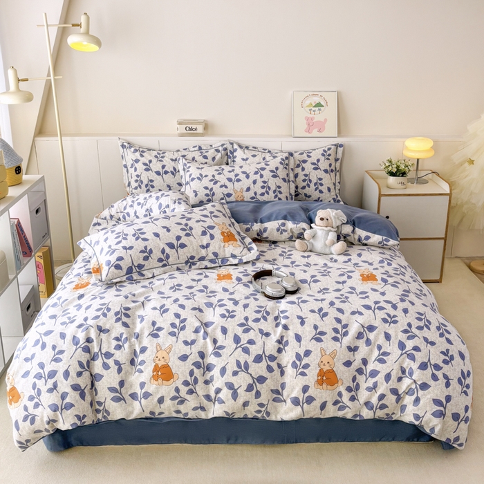 大吉  2025新款加厚活性喷气磨毛棉四件套被套床单床笠学生单人三件套 元气小兔