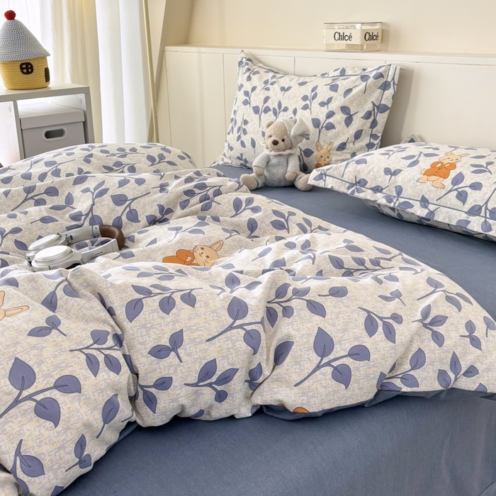 91家纺网 家纺一手货源 找家纺 大吉 2025新款加厚活性喷气磨毛棉四件套被套床单床笠学生单人三件套 元气小兔