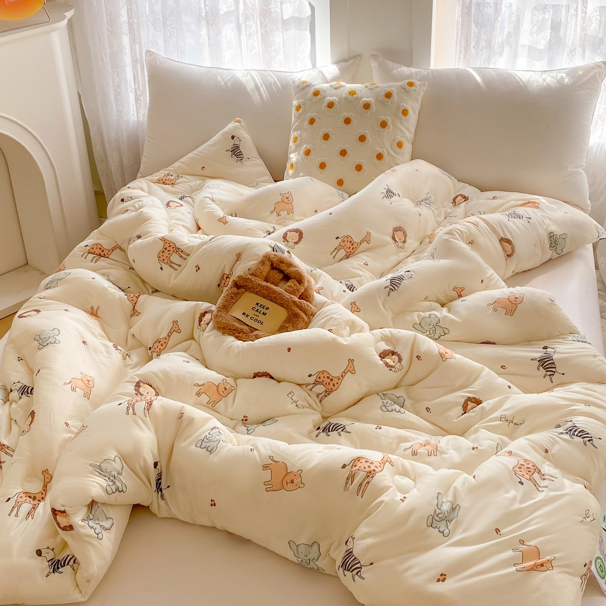 91家纺网 家纺一手货源 找家纺 小叮当家纺仓储工厂店 2025年新款A类母婴级宝宝被子豆豆绒牛奶针织棉被子儿童被子豆豆被大豆被春秋 牛奶针织被-动物乐园