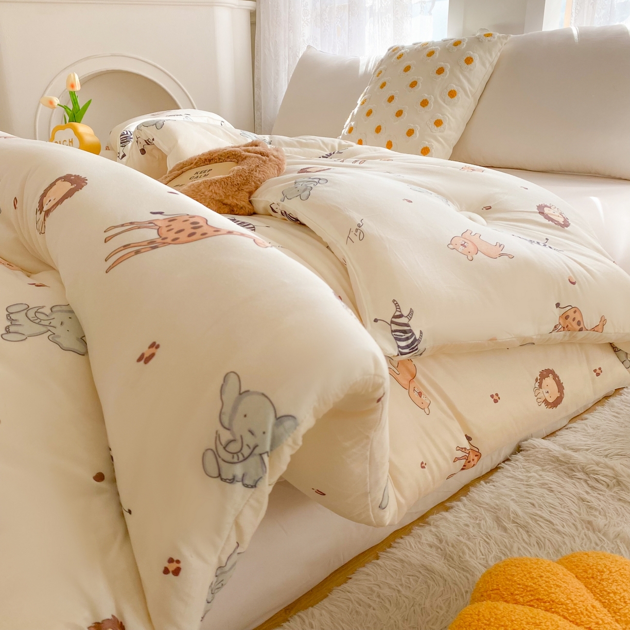 91家纺网 家纺一手货源 找家纺 小叮当家纺仓储工厂店 2025年新款A类母婴级宝宝被子豆豆绒牛奶针织棉被子儿童被子豆豆被大豆被春秋 牛奶针织被-动物乐园