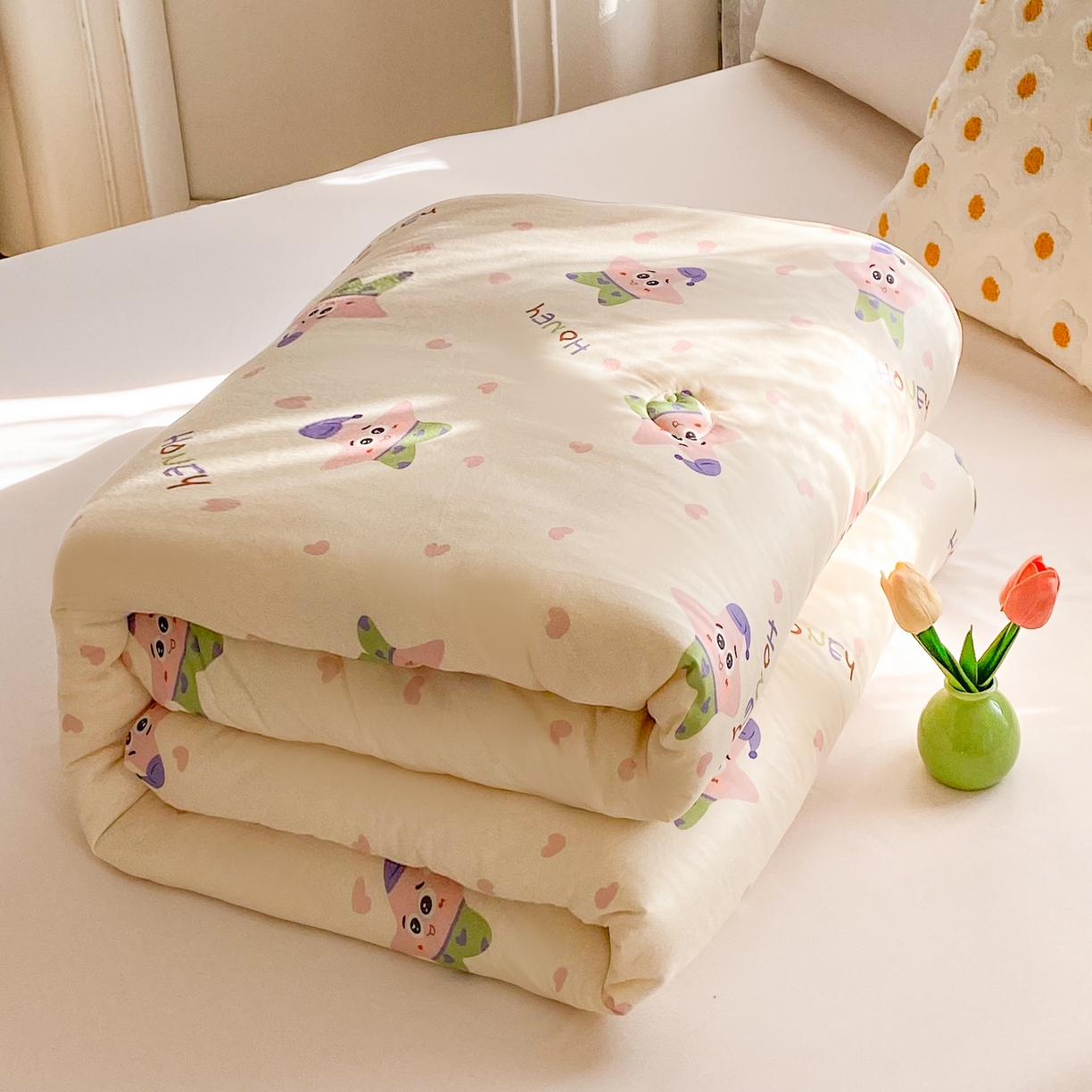 91家纺网 家纺一手货源 找家纺 小叮当家纺仓储工厂店 2025年新款A类母婴级宝宝被子豆豆绒牛奶针织棉被子儿童被子豆豆被大豆被春秋 牛奶针织被-快乐海星