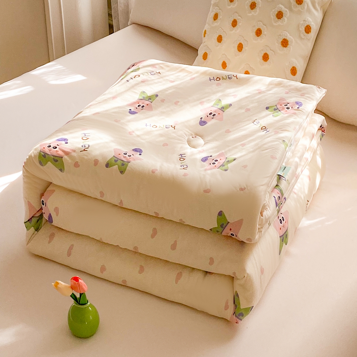 91家纺网 家纺一手货源 找家纺 小叮当家纺仓储工厂店 2025年新款A类母婴级宝宝被子豆豆绒牛奶针织棉被子儿童被子豆豆被大豆被春秋 牛奶针织被-快乐海星