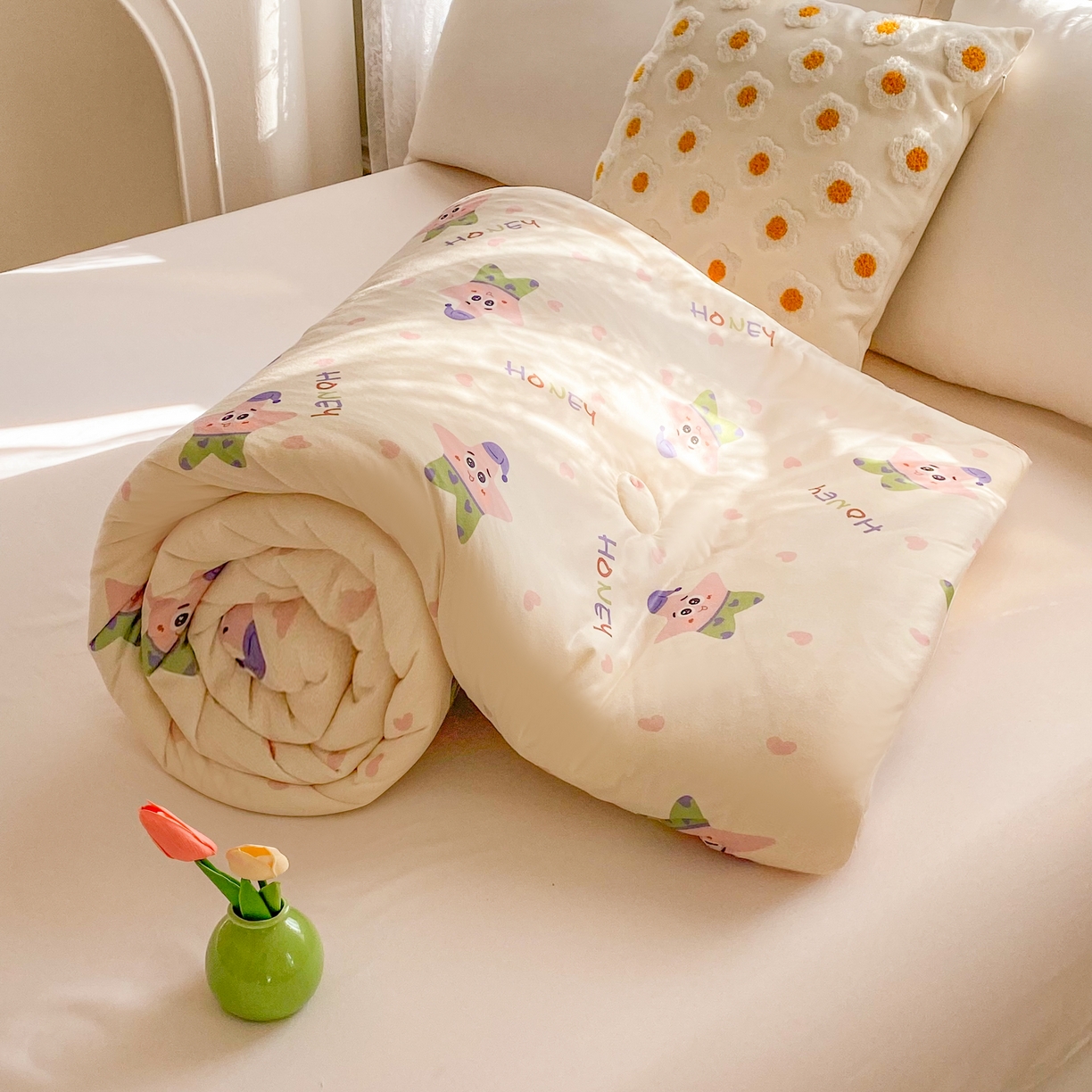 91家纺网 家纺一手货源 找家纺 小叮当家纺仓储工厂店 2025年新款A类母婴级宝宝被子豆豆绒牛奶针织棉被子儿童被子豆豆被大豆被春秋 牛奶针织被-快乐海星