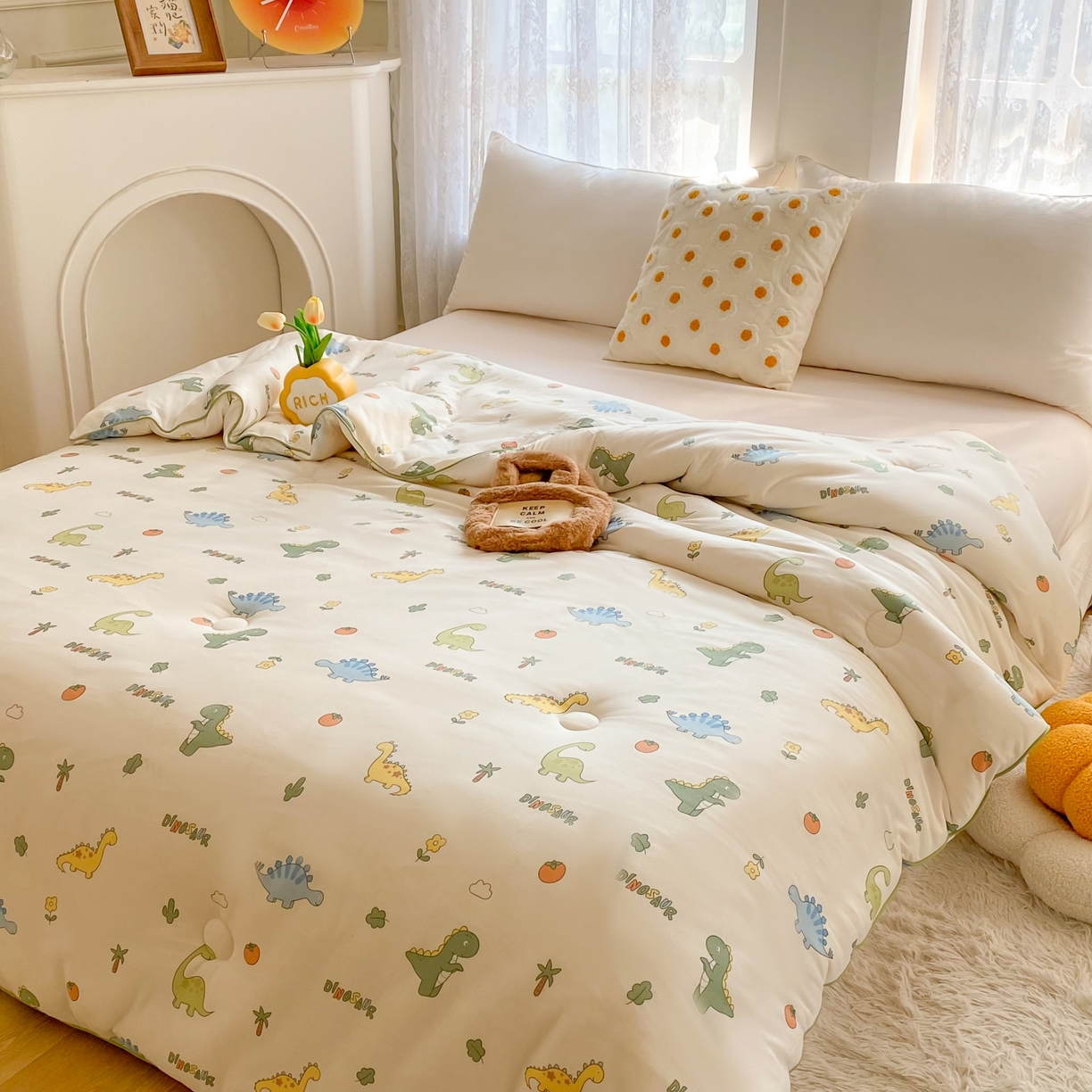 91家纺网 家纺一手货源 找家纺 小叮当家纺仓储工厂店 2025年新款A类母婴级宝宝被子豆豆绒牛奶针织棉被子儿童被子豆豆被大豆被春秋 牛奶针织被-卡通小恐龙