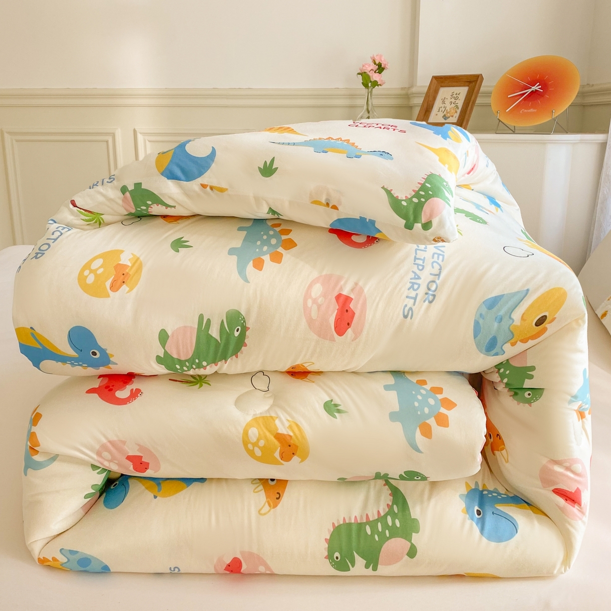 小叮当家纺仓储工厂店 2025年新款A类母婴级宝宝被子豆豆绒牛奶针织棉被子儿童被子豆豆被大豆被春秋 牛奶针织被-恐龙萌游记