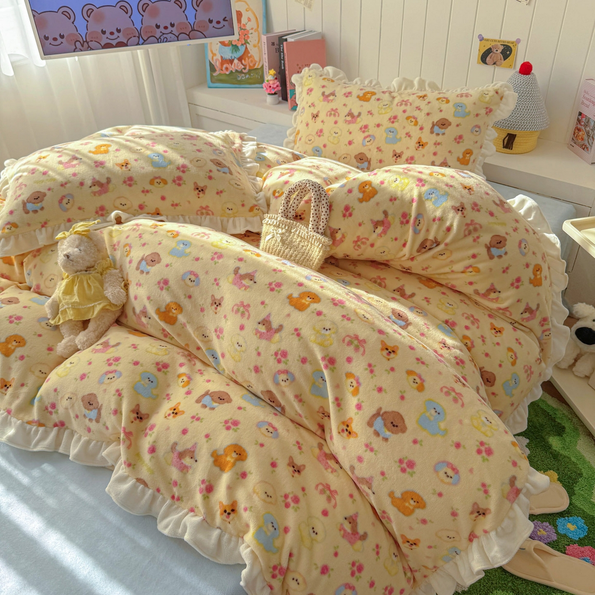 91家纺网 家纺一手货源 找家纺 （总）老K (原美阁） 2025新款A类200克花边款牛奶绒四件套-卡通花边