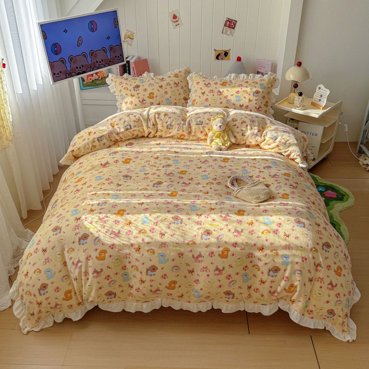 91家纺网 家纺一手货源 找家纺 （总）老K (原美阁） 2025新款A类200克花边款牛奶绒四件套-卡通花边