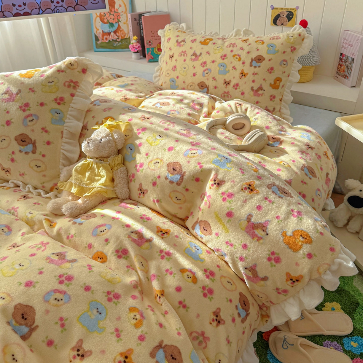 91家纺网 家纺一手货源 找家纺 （总）老K (原美阁） 2025新款A类200克花边款牛奶绒四件套-卡通花边