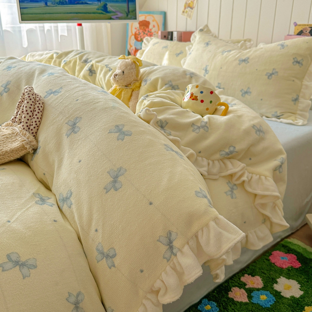 91家纺网 家纺一手货源 找家纺 （总）老K (原美阁） 2025新款A类200克花边款牛奶绒四件套-卡通花边